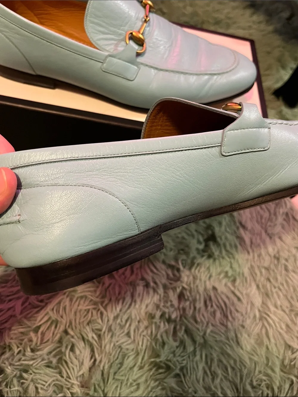 Custom Gucci Light Blue Leather Horsebit Loafer